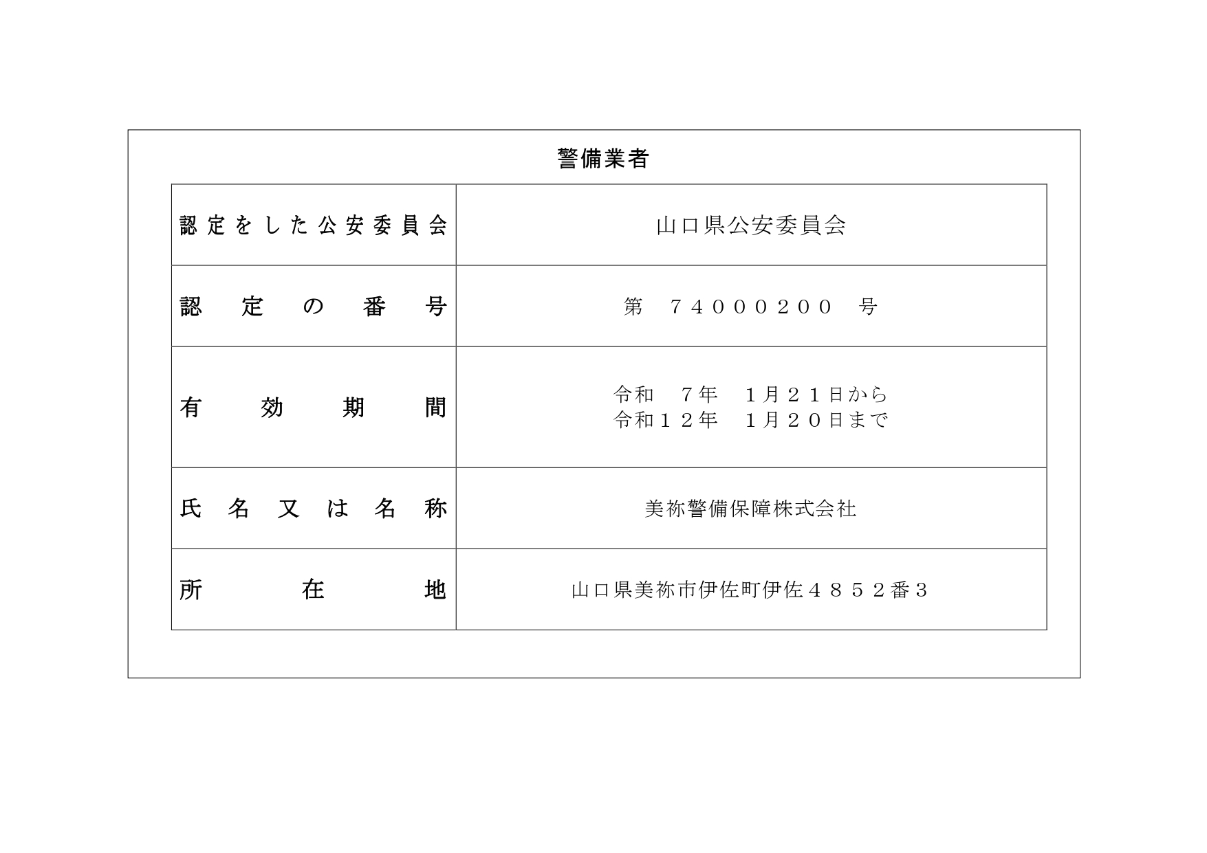 公安委員会認定書